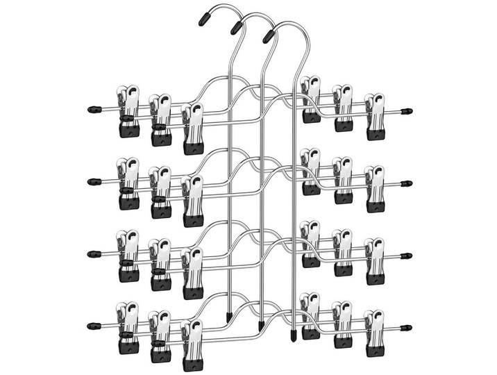 Kleiderbügelset, Schwarz, Silberfarben, Kunststoff, Metall, 33 cm, rutschfest, Klammern verstellbar, Garderobe, Kleiderbügel