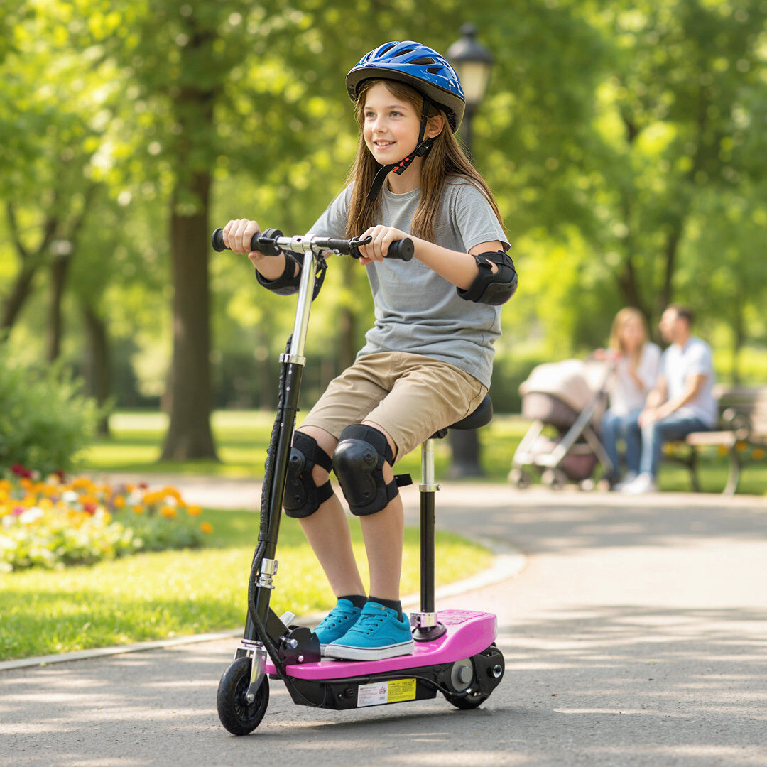 HOMCOM Foldable Powered Scooter 120W with Adjustable Handle and Brake, Pink