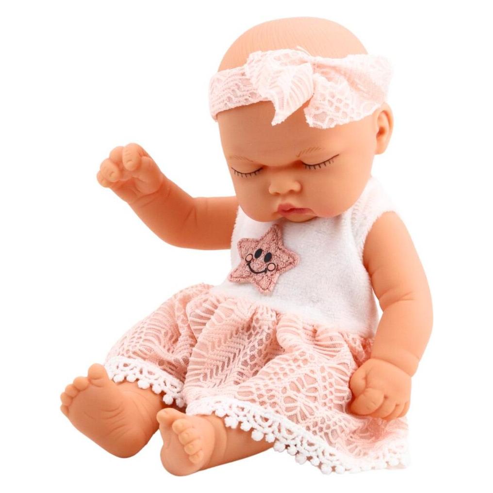 Lean Toys Schlafendes Baby Doll Rosa Spitzenkleid mit Stern-Stirnband (65613731)