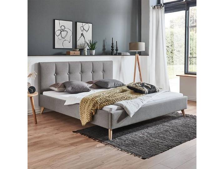 HOMELIV. Polsterbett Maliana Velours/Webstoff 100x200cm Hellgrau retro/vintage, höhenverstellbar
