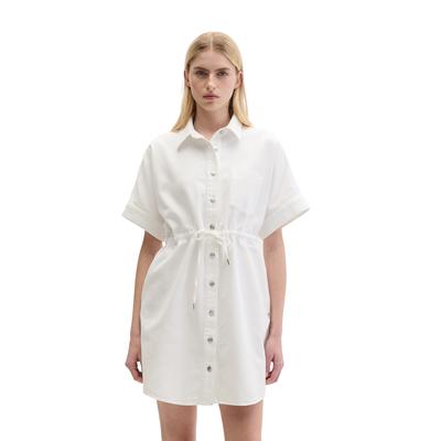 Jeanskleid MARC O'POLO "aus Organic-Cotton-Lyocell-Mix", Damen, Gr. S, Normalgrößen, Kurzarm, weiß, Obermaterial: 50% Lyocell, 50% Baumwolle, unifarben, regular fit knielang, normaler Saum, Kleider