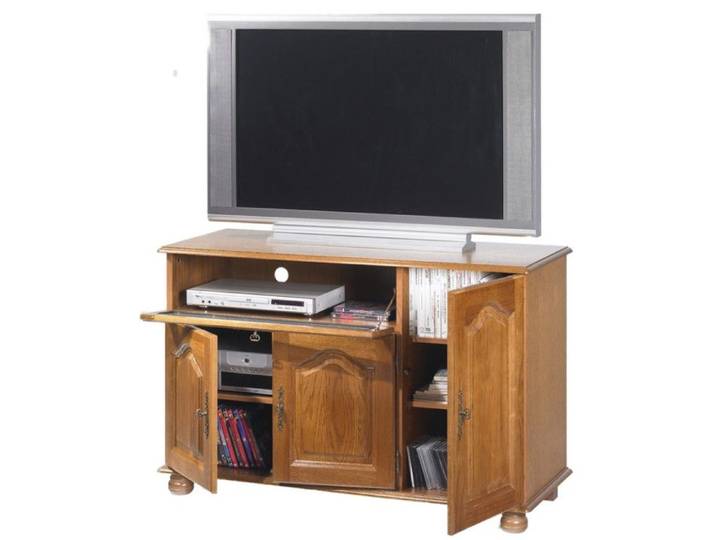 Meuble TV - BEAUX MEUBLES PAS CHERS - Chêne Rustique - 55 Pouces - 3 Portes - 6 Niches