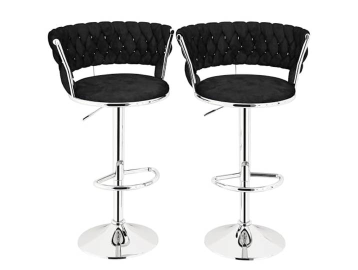 Homesally Schwarz,Set of 2,Eleganter Barhocker mit hoher Rückenlehne, Küchenhocker, höhenverstellbar, Drehhocker, Barhocker aus Samt für Bar, Küche, Theke