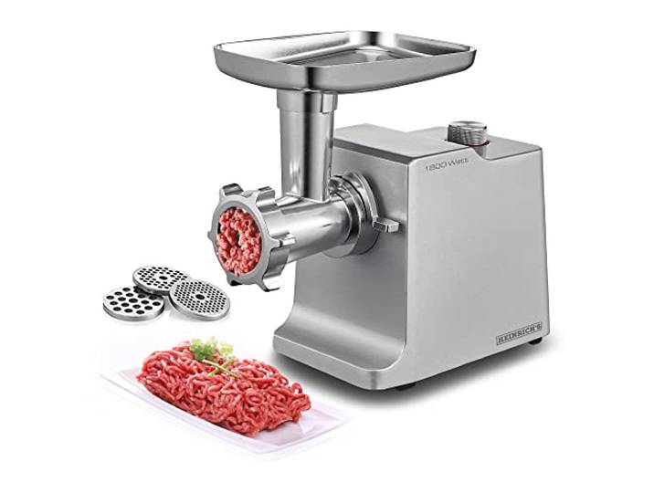 Heinrich´s Elektrischer Fleischwolf & Wurstmaschine inkl.3 verschiedene Hacksiebe+Kebbeaufsatz+ Wurstaufsatz+Stopfer, 1800W Motor, Profi Metallgetriebe, 2KG/pro min Fleischverarbeitung