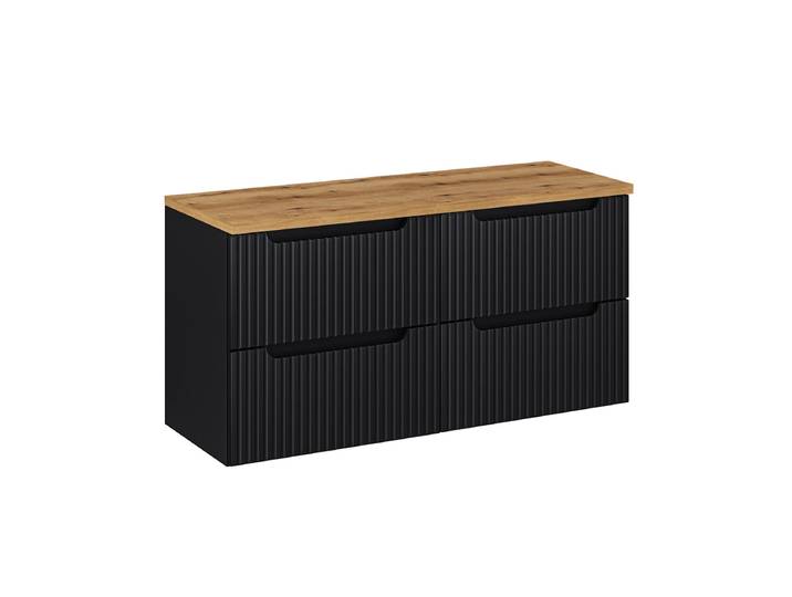 Meuble sous-vasque 120cm 4 tiroirs plan de toilette Riva Noir et Bois