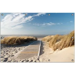 Wallario Gartenposter ca. 60 x 90 cm Auf dem Holzweg zum Strand