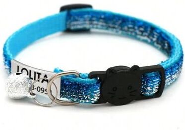 Uplift Treasures Customized Glitter Cat Collar With Bell sky Blue