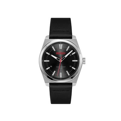 Quarzuhr HUGO "ARK", schwarz, silberfarben, Armbanduhren, Herren, Quarzuhr, Armbanduhr, Herrenuhr, Lederarmband, analog