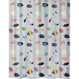 Spirella Duschvorhang Anti-Schimmel Fish, 180 x 200 cm, wasserdicht, waschbar, aus PEVA/Kunststoff, mit Motiv