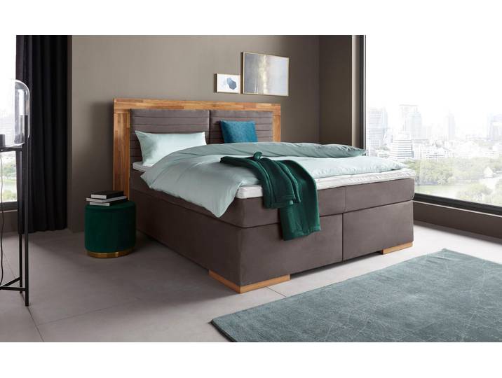 Boxspringbett, Luxus-Microfaser, Grau, 190×206 cm, Mit LED-Beleuchtung & Topper, Modern