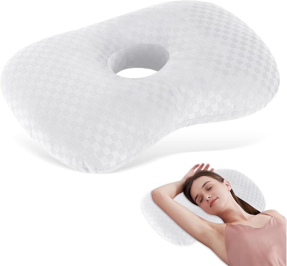 Ergonomisch donutkussen voor herstel na piercings en oorpijn, wit, B/D/H: 44 x 32 x 8 cm