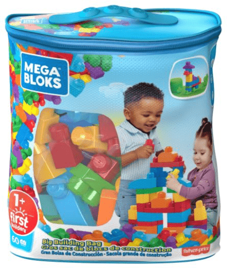 Fisher Price Mega Bloks Big Building Bag Blue 60 Piece Building Toy Set for Toddlers