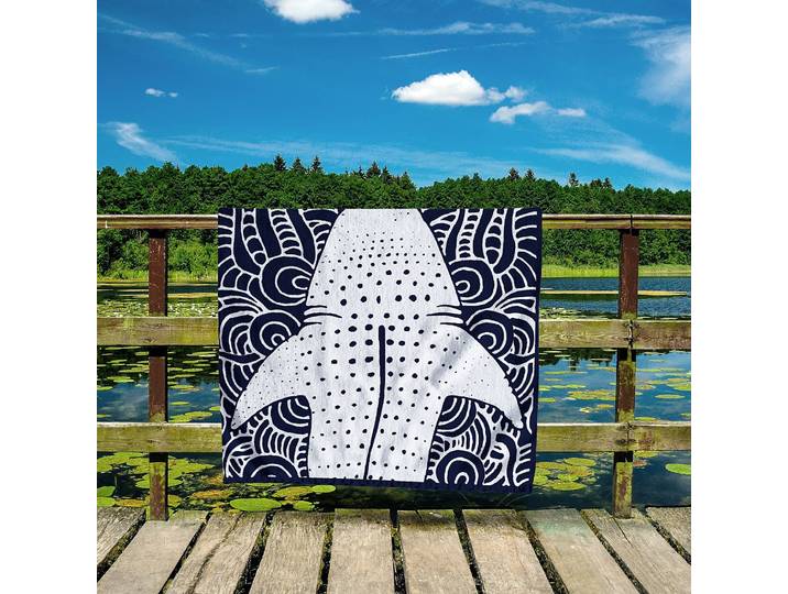 Serviette de plage Hai 90 x 1 x 180cm Multicolore/Bleu foncé/Blanc