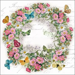 Ambiente 20 Servietten Papier 33x33cm 3-lagig - hochwertige Einweg Papierservietten Blumenkranz Schmetterlinge Motiv Partyservietten Tischdeko Frühling Sommer