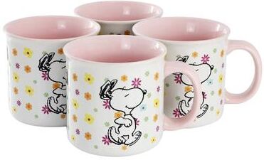 Peanuts Everyday Snoopy 4 Piece 21 Ounce Stoneware Camper Mug Set in Floral Pink