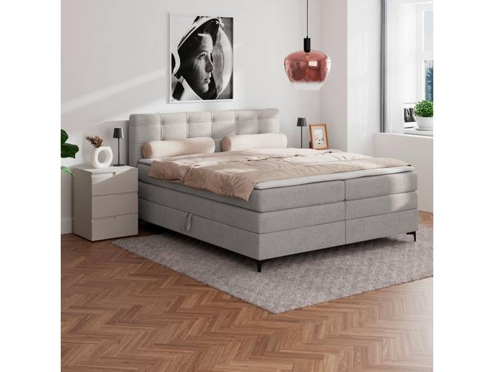 P & B Boxspringbett, Lavagrau, Metall, Kunststoff, H3, 1,1-Zonen, Höhe ca. 16 cm, 160x200 cm, Schlafzimmer, Betten, Boxspringbetten