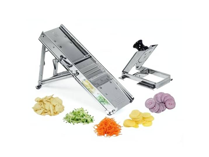 Louis Tellier - Edelstahl-Mandoline mit Schlitten - Professionelle Qualität - Verstellbare Schnittdicke 3-10 mm - 25 x 12 x 7 cm - Ideal für Gemüse, Obst und Käse