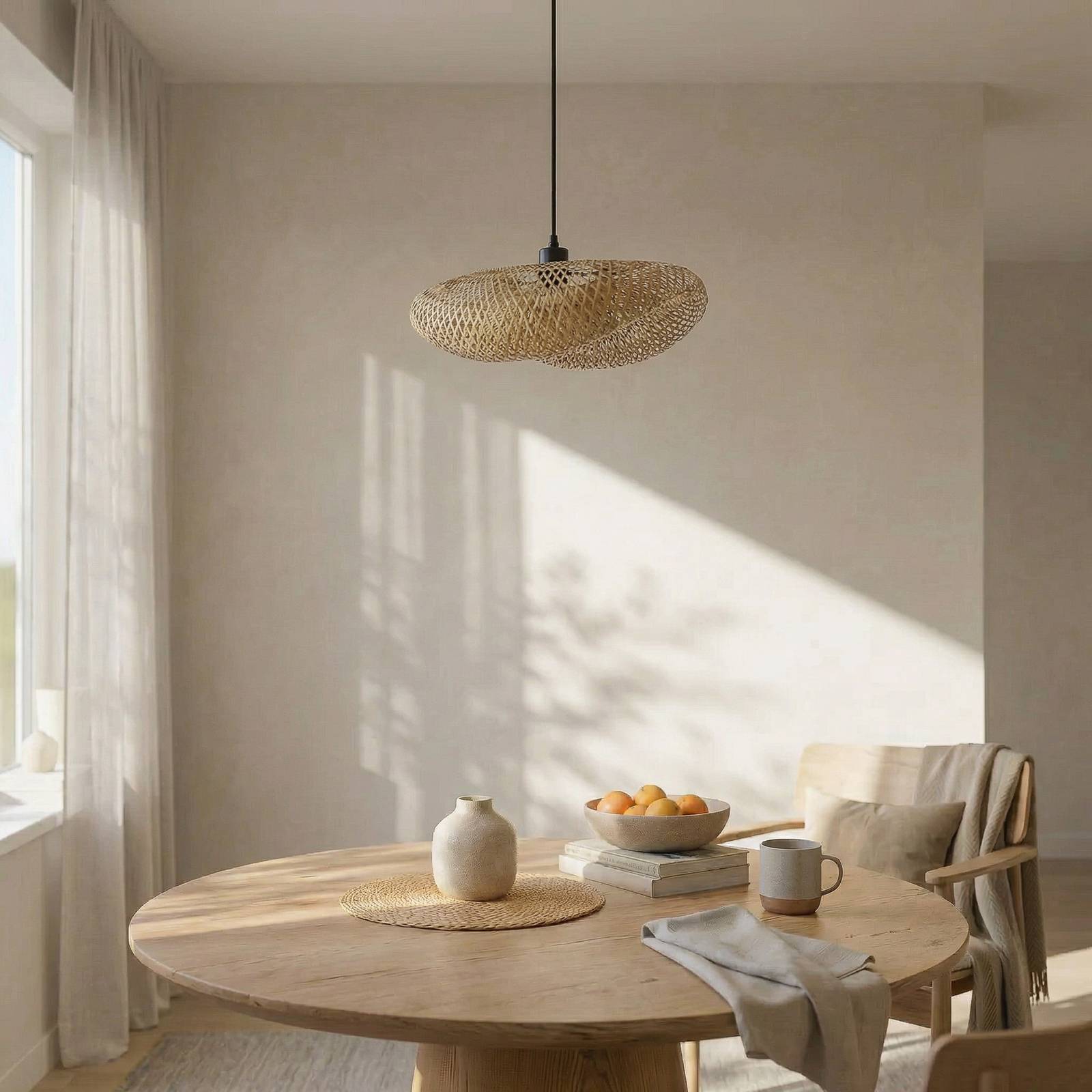 Pendant Light Eleane Lindby, dimmable, Light wood, Living / Dining Room, Bamboo, Country House / Rustic, Ceiling Light
