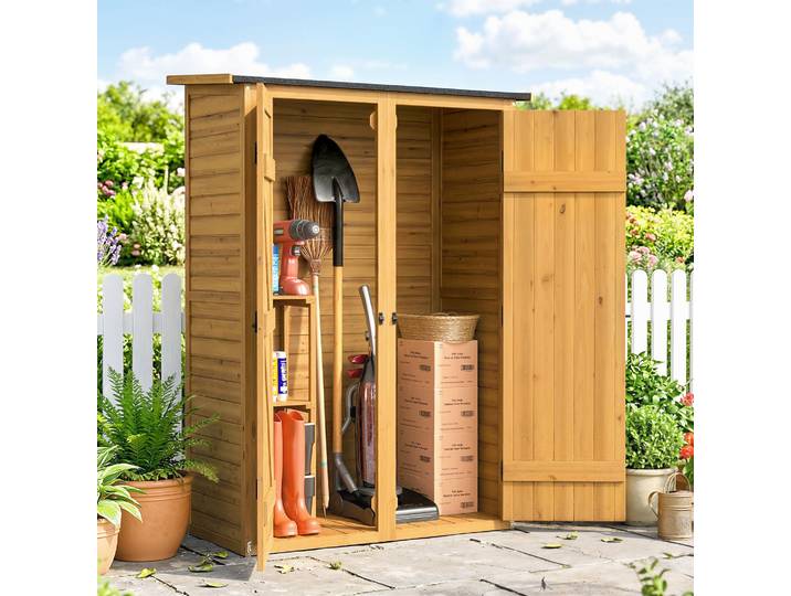 Outsunny Abri de Jardin Bois Marron avec 2 Étagères