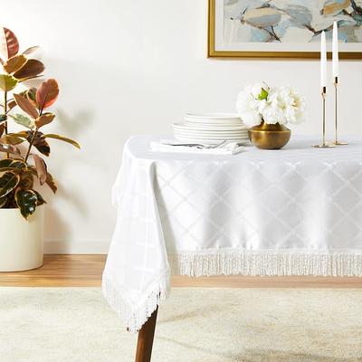 Violet Linen Diamond Damask Design Fringes Tablecloth
