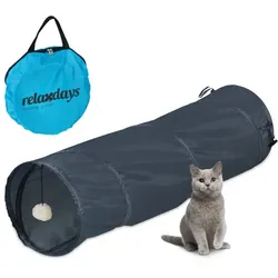Relaxdays Faltbarer Katzentunnel mit Spielzeug Creme,Grau