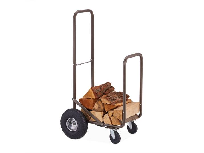 Kaminholzwagen mit Luftreifen Braun
