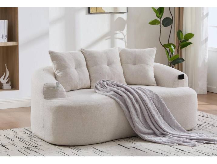 LVHOM 2-Sitzer Polstersofa Loungesofa mit Seitentaschen, 3 kleine Zierkissen, Chenille Stoff, Schaumstoffpolsterung, Integrierte Rundlehne mit Armlehnen, Ergonomisches Design, bis 180 kg, für Wohn-/ Schlaf-/Arbeitszimmer, Apartment, Empfangsräume, Ruhezonen