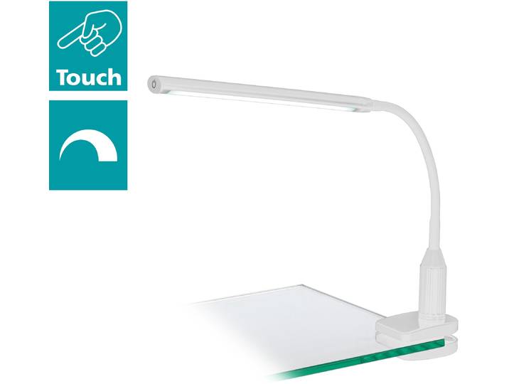 EGLO Klemmleuchte LAROA Tischlampe, Touchsensor, 4-step dimming, Klemmlampe , weiß, 1, H: 27,5cm, Leuchten, Leselampe, Schreibtischlampe, Büro, Arbeitszimmer, 45x6,5x27,5cm, Klemmleuchte