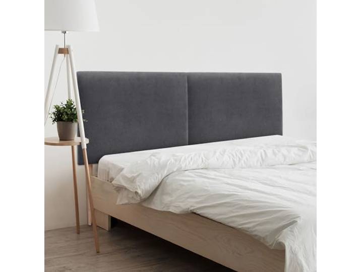 DHOME Gepolstertes Kopfteil Glatt aus Aqualine-Stoff mit Beinen Höhe 70 cm Stärke 4 cm und 8 cm für Wand Akustische Kopfteile Schallabsorbierend (Aschgrau, 190cm Dual, Stärke 4cm)