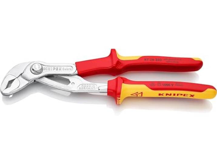 Knipex Cobra Pince multiprise\, chromée\, 250 mm\, 1000V\, 87 26 250 écrous max. 46 mm\, tuyaux max.52 mm\, réglage fin par bouton pression\, autobloquante