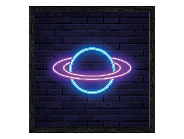 Image en bois Neon Planet Verre flotté, MDF Bleu/Mauve/Noir 33 x 33 x 1cm