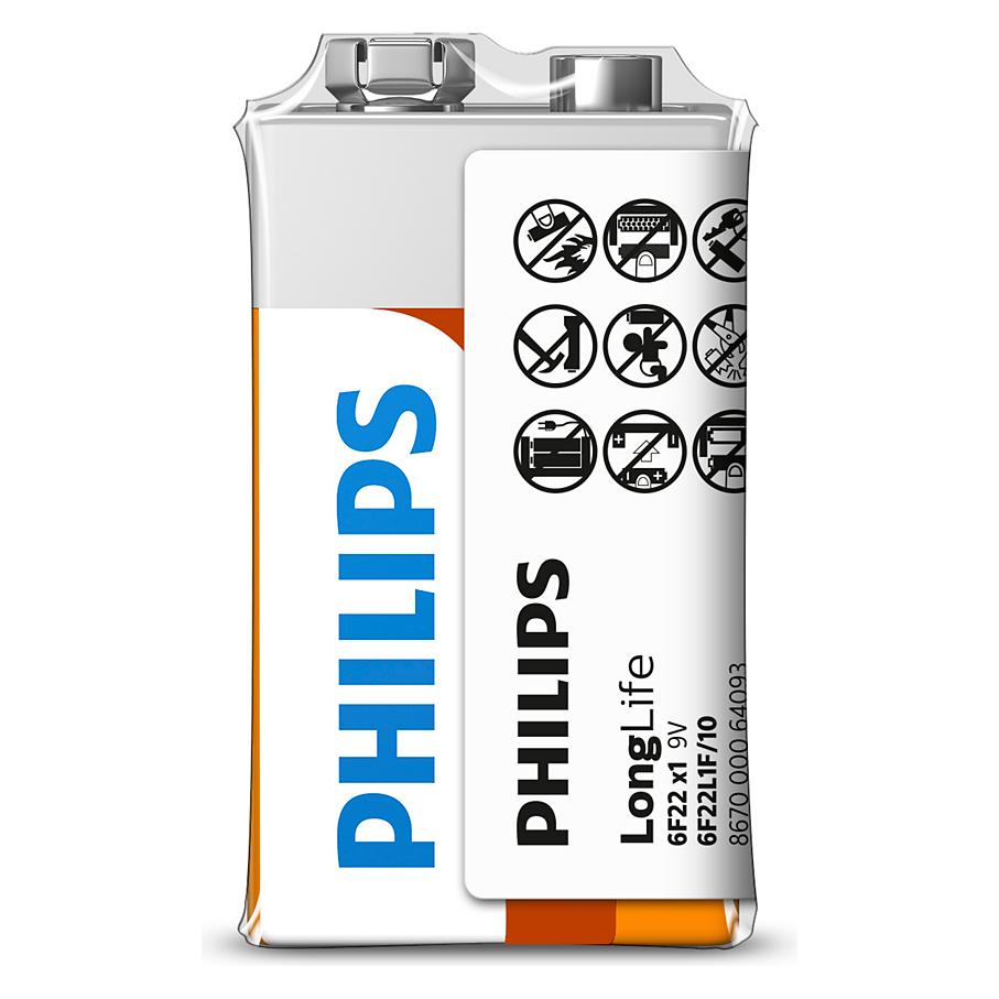 Philips Zinc Longlife (1) 6F22L1F/10 (1 Stk., 9V Block) (6F22L1F/10)