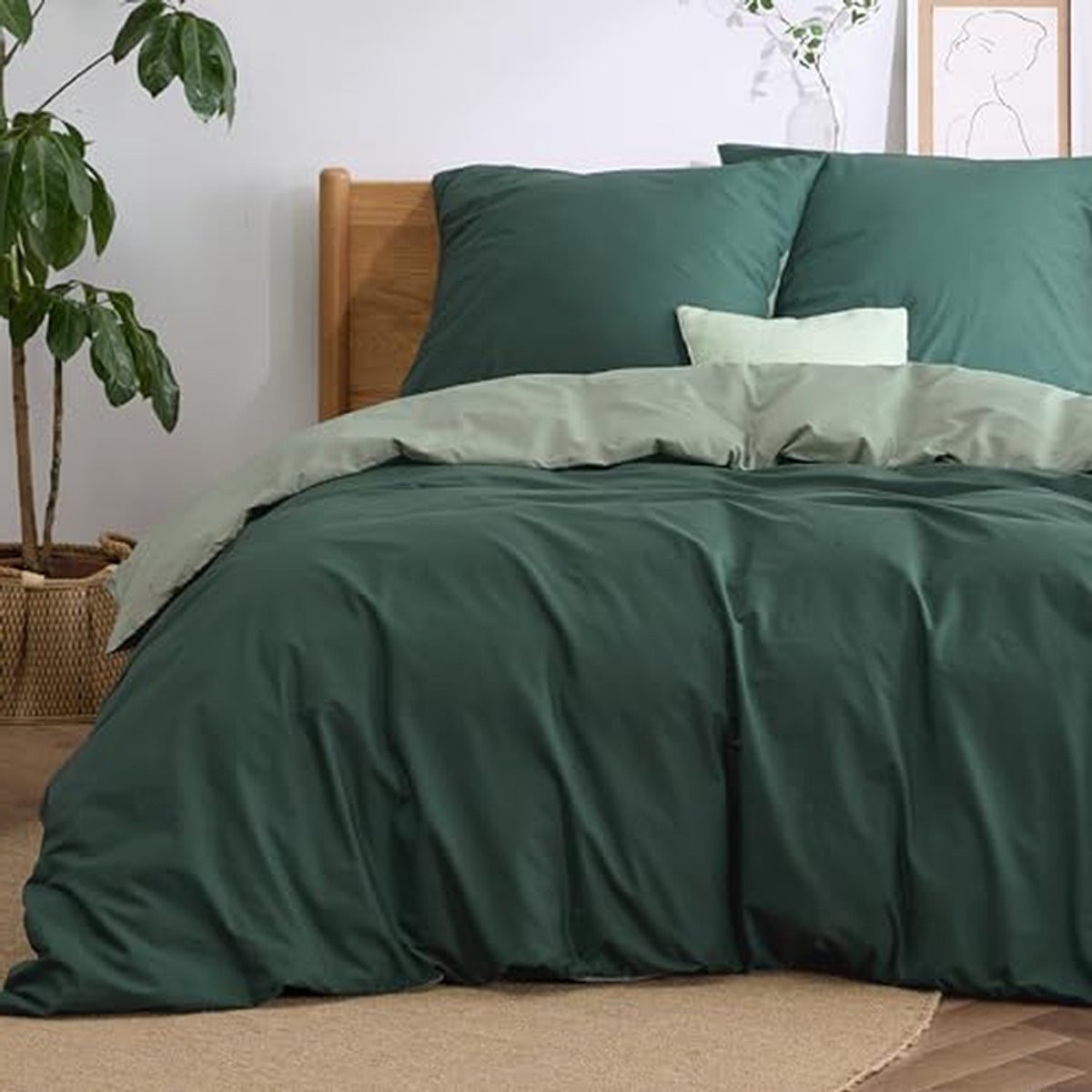 Omkeerbaar tweekleurig dekbedovertrek set groen 240 x 220 cm