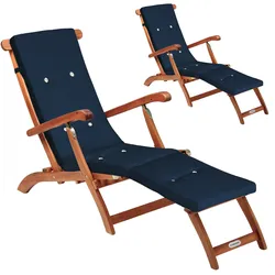 Gartenliege Queen Mary® 2er-Set Akazie FSC®-zertifiziert inkl Auflage Blau