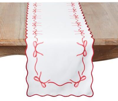 Saro "Scalloped Ribbon Bow Table Runner - Ribbon Bow Border and Scalloped Edge Design for Holiday Dining & Entertaining - 16""x72"""