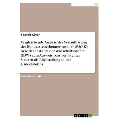 Vergleichende Analyse der Verlautbarung der Bundessteuerberaterkammer (BStBK) bzw. des Instituts der Wirtschaftsprüfer (IDW) zum Ausweis passiver