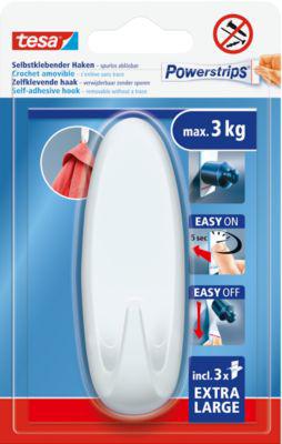 tesa® Klebehaken Extra Large, selbstklebend, 3 kg Haltekraft, wiederverwendbar, weiß, Oval