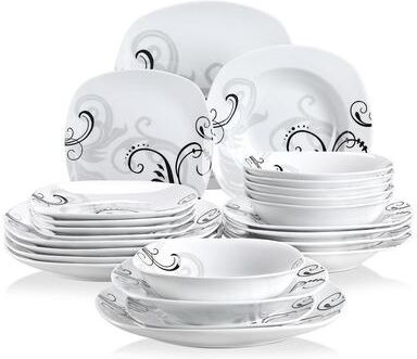 VEWEET 'Zoey' Porcelain Black Lines Dinnerware Set (Service for 6)