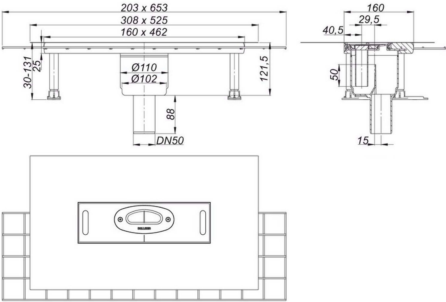 Dallmer DallFlex Ablaufgehäuse senkrecht, DN 50, Duschabläufe, 537164, - Bauhöhe: 30 cm Nennweite: DN50