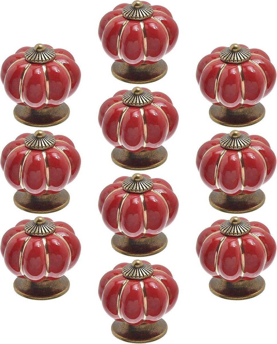 10x Vintage Keramische Deurknoppen Pompoen Stijl voor Kast en Lades