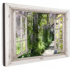 LEINWANDBILD Blauer Regen - Blumen - Aussicht - Baum - Frühling Groß 140x90 cm