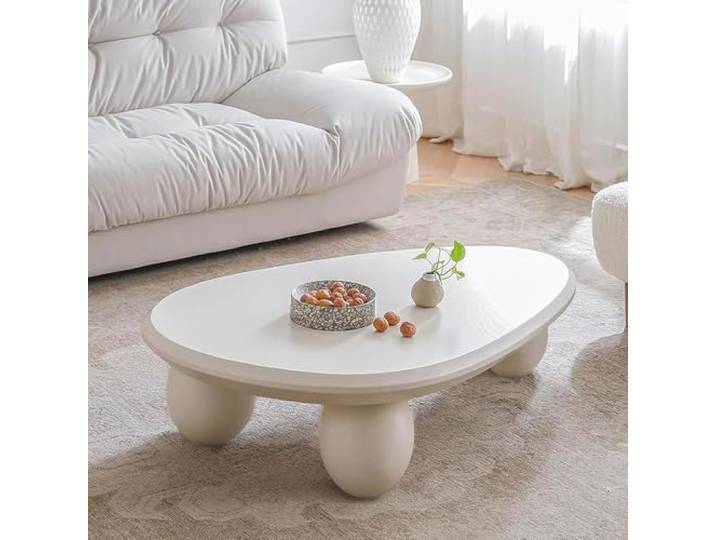 Dreieckiger ovaler Couchtisch mit 3 ellipsenförmigen Beinen, Wolken-Couchtisch, Moderne unregelmäßige Couchtische, asymmetrische Couchtische mit Säulen für das Wohnzimmer (C100CM)