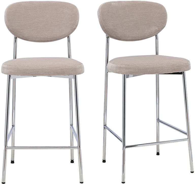 Miliboo Feste Barhocker aus Stoff in taupe Samtoptik H65 cm (Set von 2) BREKA