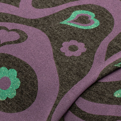 Sweatstoff "Herzen", lila/türkis