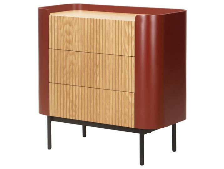 Kommode EKKOR 84cm Rot/Beige/Dunkelrot/Eiche