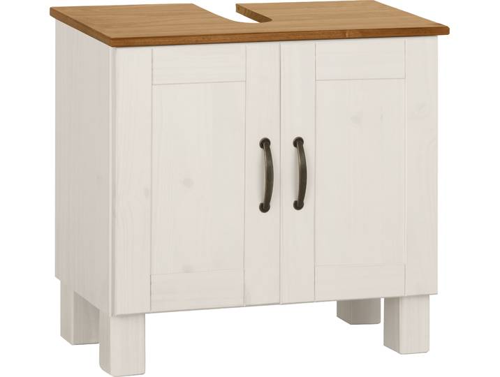 Waschbeckenunterschrank HOME AFFAIRE Rodby , weiß (weiß, honig), B:60cm H:55cm T:30cm, Massivholz, Schränke, Waschbeckenunterschrank, FSC-zertifiziertes Massivholz, Griffe Metall, Breite 60cm, Höhe 55cm