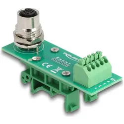Delock M12 Übergabemodul Adapter 4 Pin A-kodiert Buchse zu 5, Elektronikkabel + Stecker, Grün