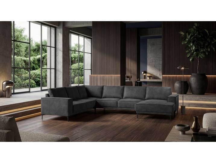 Wohnlandschaft GOODPRODUCT OLAND Luxus-Microfaser U-Form, XXL, B: 342 cm, Skandi-Design , grau (anthrazit), B:342cm H:85cm T:260cm, 100% Polyester, Sofas, Wohnlandschaft, Skandi-Design in Struktur, Flachgewebe, Luxus-Microfaser, Boucle