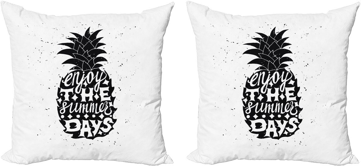 ABAKUHAUS Set van 2 Tropische Sierkussenhoezen met Ananas Hawaii Fruit Print, Zwart en Wit, 60 x 60 cm