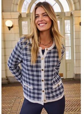 Plus Size Women's Stitch Lady Cardigan by Jessica London in Navy Jacquard Plaid (Size L)